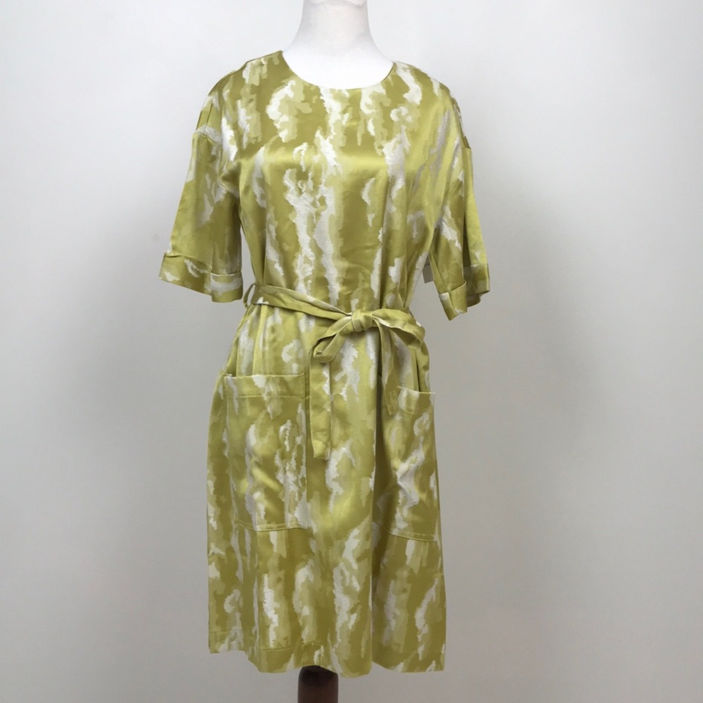 Golden Dress with Tie Belt and Pockets